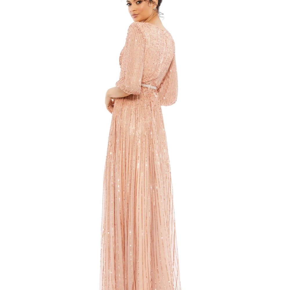 NWT Mac Duggal Sequined Wrap Over 3/4 Sleeve Gown Dress 5509 - Picture 3 of 14